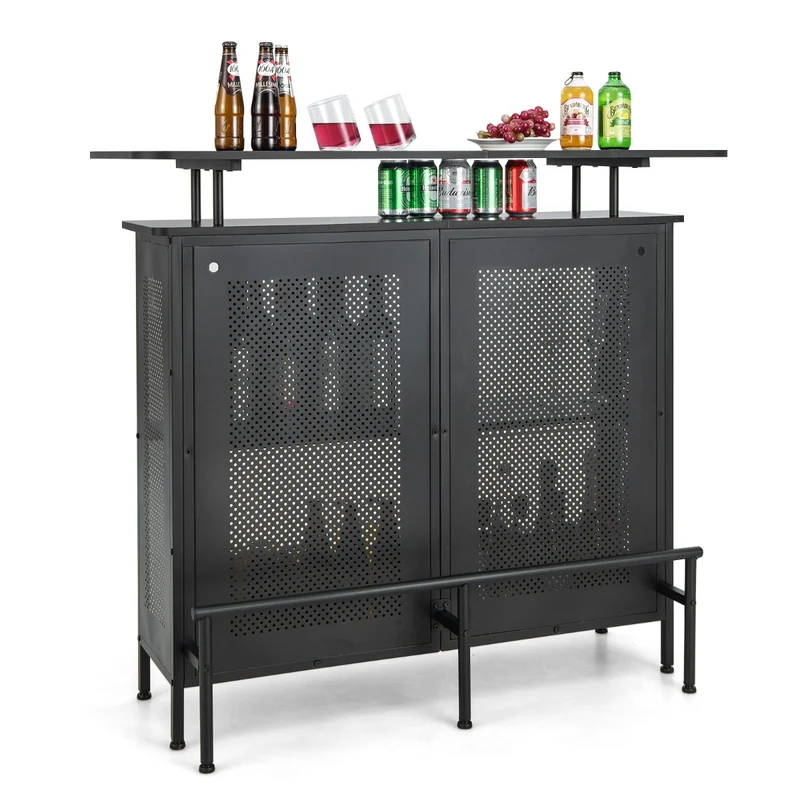 Table de bar à 4 niveaux 120 x 50 x 106,5 cm pour vins et verres design industriel en métal noir 20_0013901