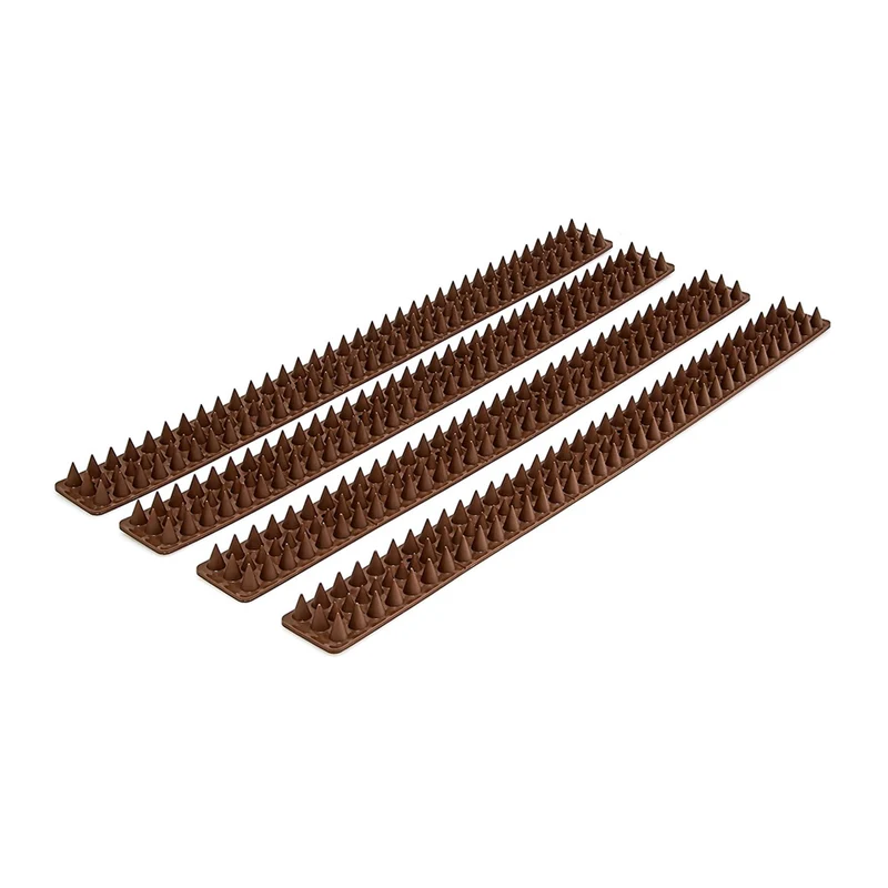 Lot de 4 panneaux de piques anti-oiseaux protection balcon 49 x 4,2 cm en plastique brun 13_0003159