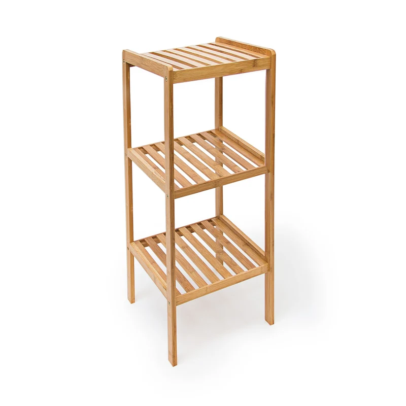 Étagère de rangement colonne salle de bain 79 x 33 x 33 cm idéale pour petits espaces design en bambou naturel 13_0003078