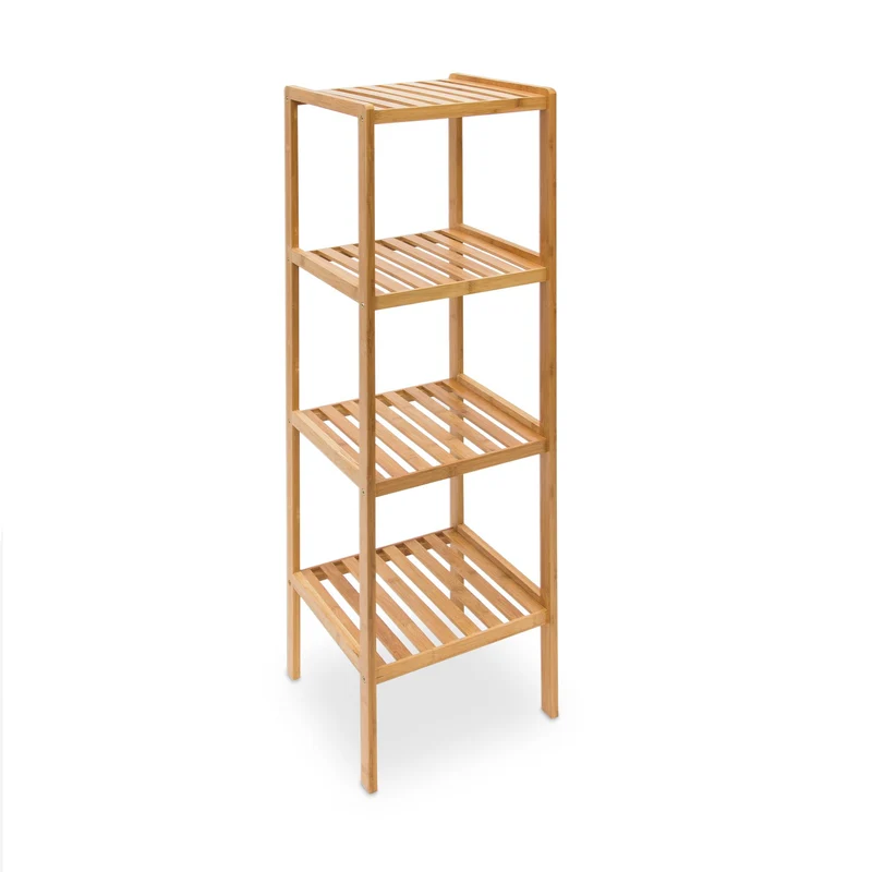 Etagère de salle de bain sur pied 4 niveaux pratique rangement 90 x 30 x 30 cm en bambou naturel 13_0003079