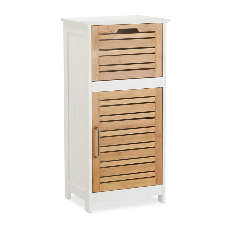 Armoire de rangement étroite polyvalente 80 x 30 x 80 cm design maison de campagne en bambou blanc 13_0003748