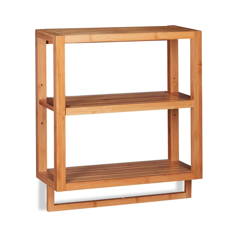Étagère murale en bambou pour cuisine salle de bain 3 étages avec barre pratique finition naturelle en bambou marron 13_0004659