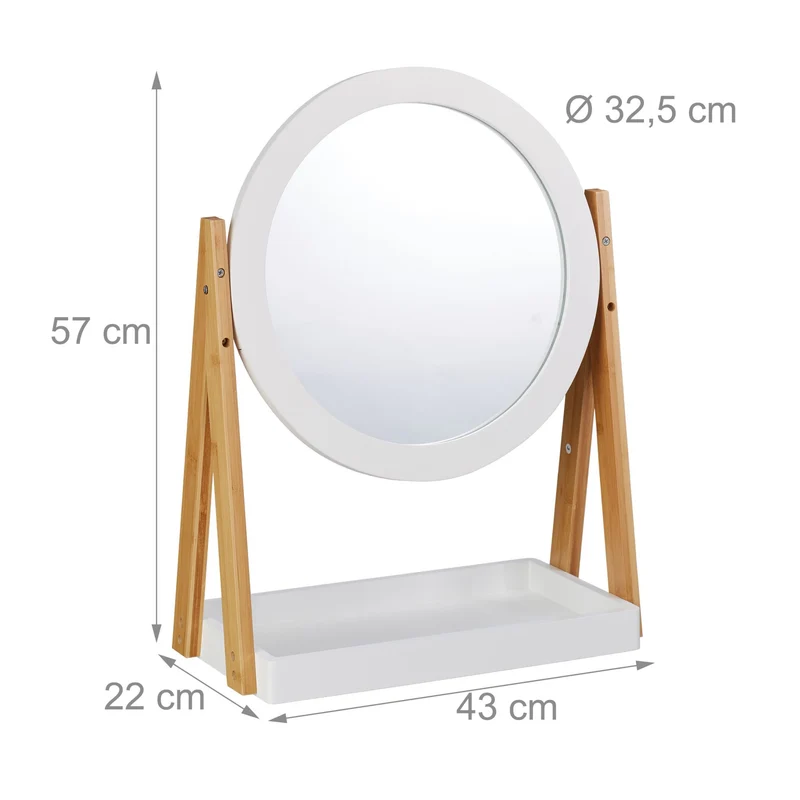Miroir sur pieds cosmétique avec rangement 80 x 40 x 30 cm design chic en bambou blanc 13_0004717