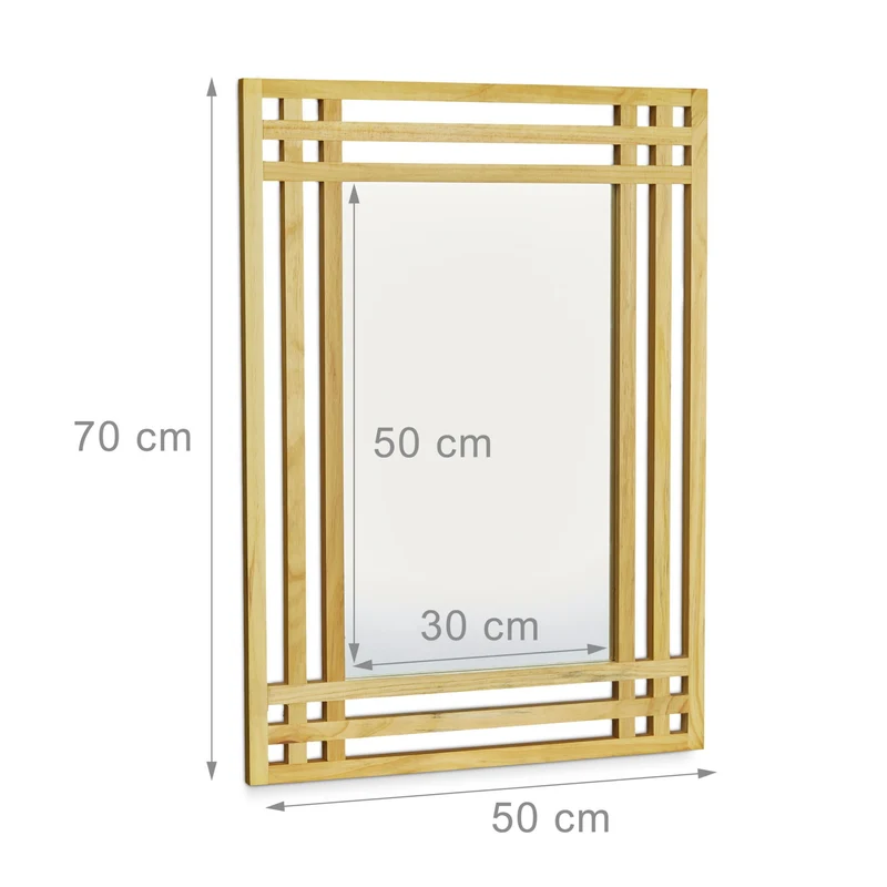 Miroir mural décoratif grand esthétique 120 x 80 cm cadre effet grille style naturel en bois de pin 13_0003377