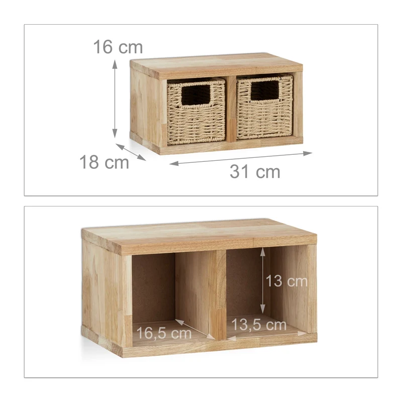 Etagère cube rangement avec paniers amovibles 16 x 61,5 x 18 cm design naturel pour salle de bain entrée en bois de noyer 13_0005884