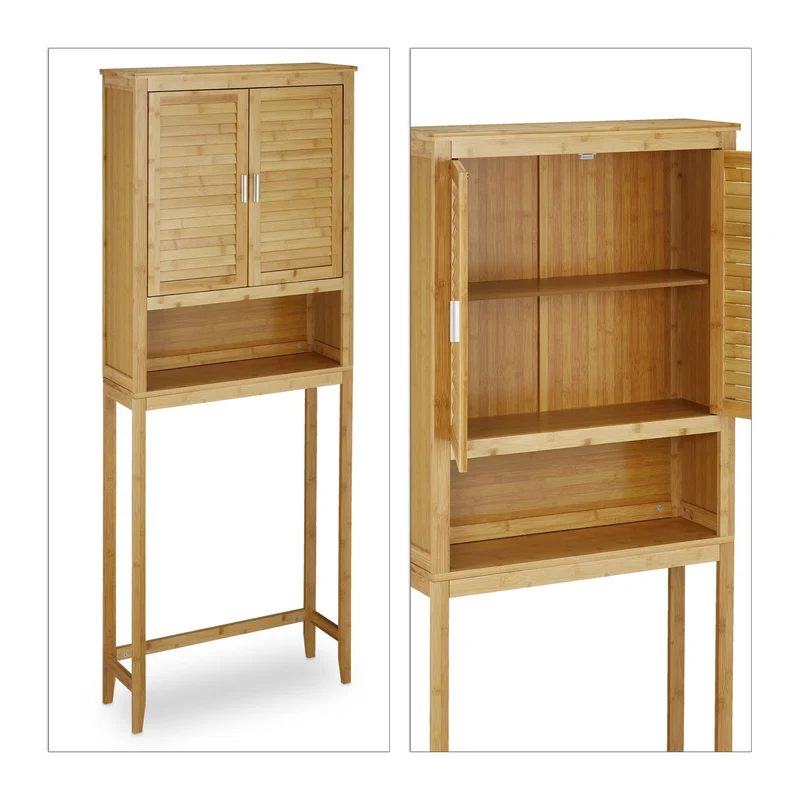 Meuble de rangement au-dessus de machine à laver salle de bain 66 x 18 x 84 cm avec étagères amovibles en bambou naturel 13_0003344