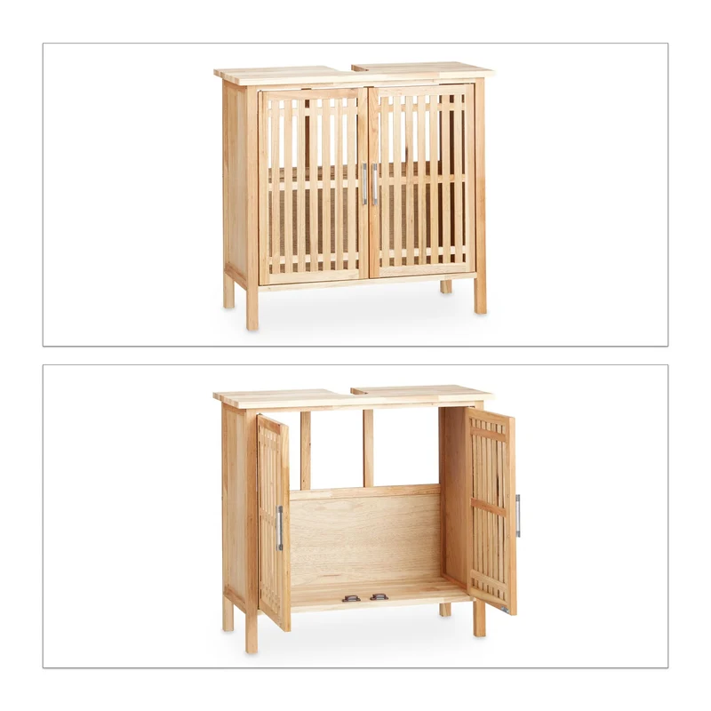 Meuble de salle de bain sous lavabo double portes 80 x 60 x 30 cm rangement optimisé en noyer clair 13_0003577