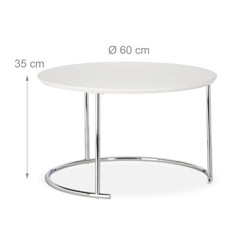 Lot de 2 tables gigognes rondes modernes 60 x 40 cm pour salon mariage déco en bois laqué blanc 13_0003806