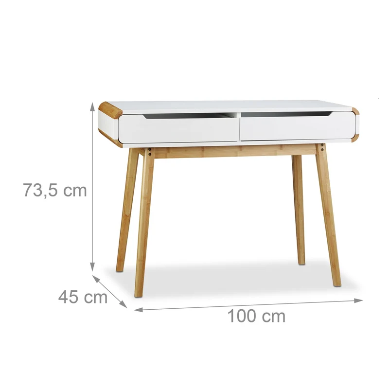 Bureau scandinave avec tiroirs rangement 120 x 60 x 75 cm design original bords arrondis en bois blanc 13_0003535