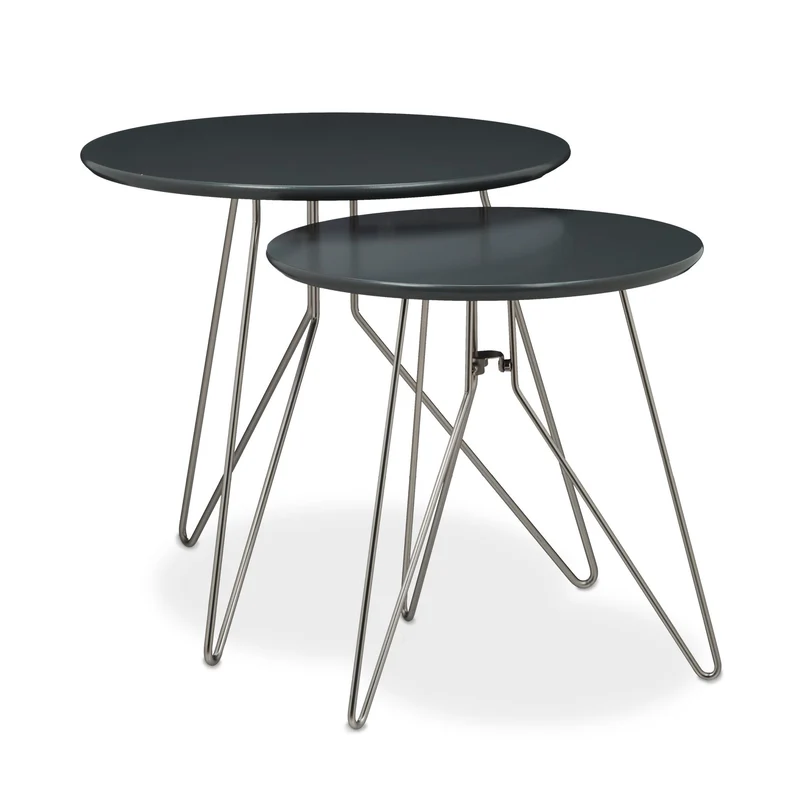 Lot de 2 tables gigognes design contemporain salon 50 x 50 x 40 cm en bois noir 13_0003371