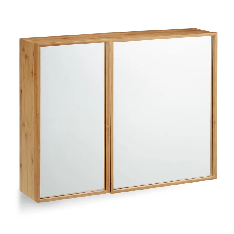 Armoire murale de salle de bain avec miroir 80 x 60 x 15 cm pratique et élégante en bambou naturel 13_0003703