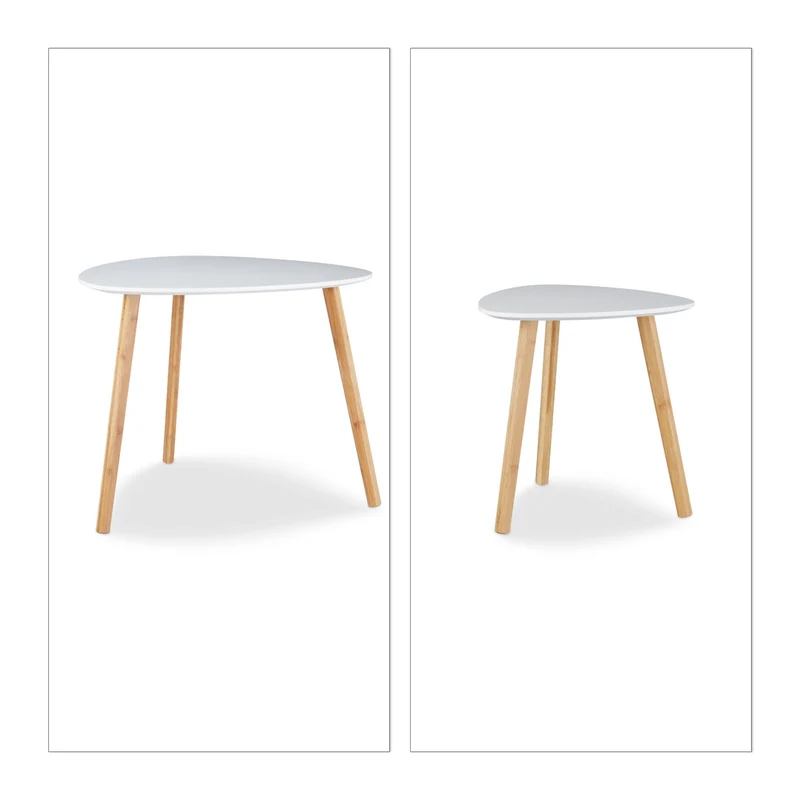 Lot de 2 tables d'appoint rondes design scandinave 60 x 60 x 40 cm en bois blanc 13_0003537