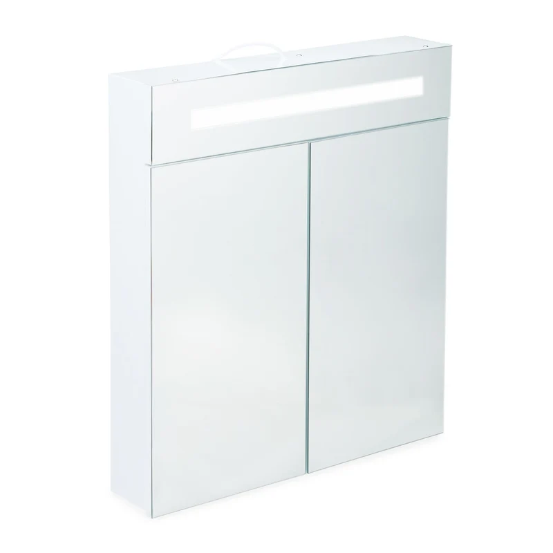 Placard de salle de bains moderne 60 x 30 x 60 cm avec éclairage LED et rangement pratique en acier blanc 13_0004235
