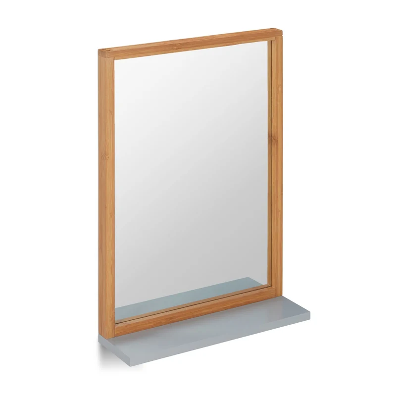 Miroir mural décoratif avec tablette pratique salle de bains 60 x 40 cm en bambou naturel 13_0004211