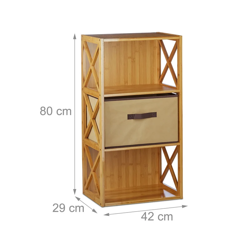 Etagère sur pied avec panier amovible rangement 2 niveaux 54 x 42 x 29 cm en bambou naturel 13_0005814