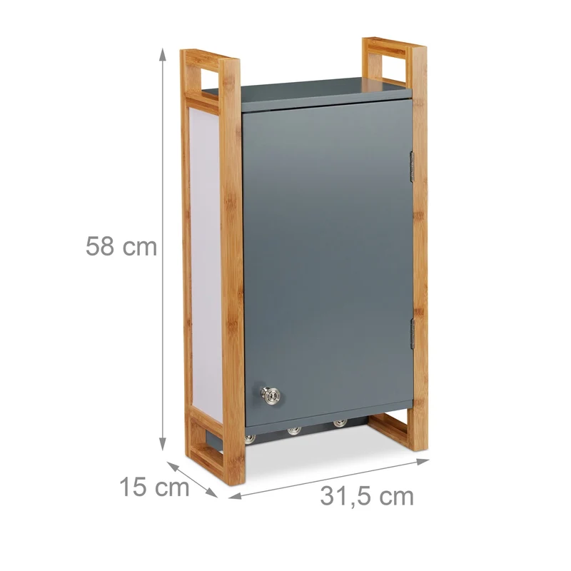 Placard mural moderne rangement salle de bains 60 x 30 x 70 cm en bambou gris 13_0004204