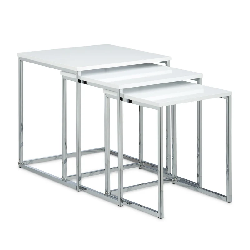 Lot de 3 tables gigognes carrées pratiques salon jardin 42 x 40 x 40 cm en MDF blanc 13_0005195