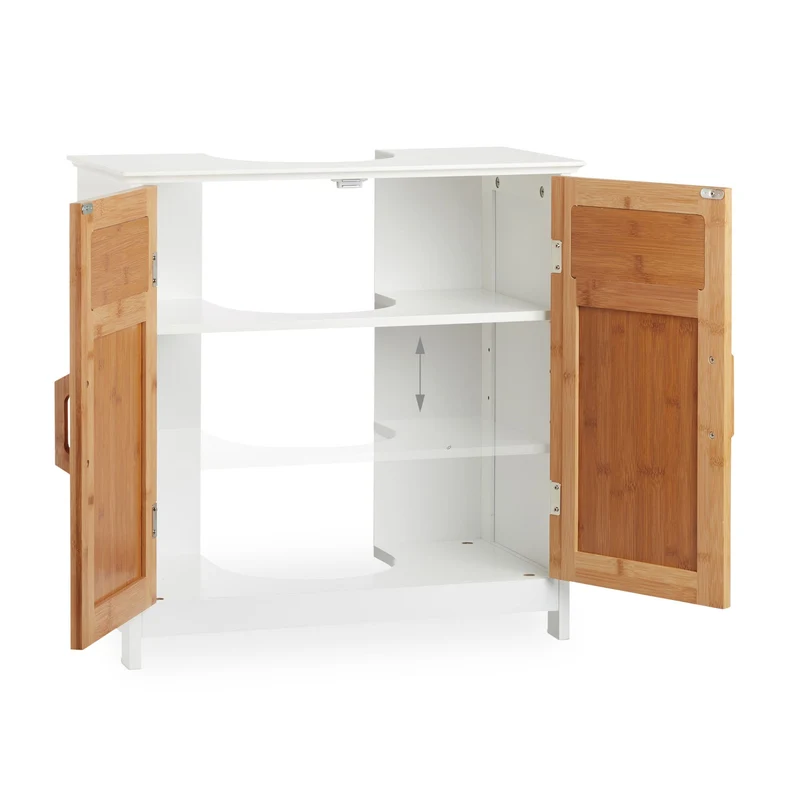 Meuble dessous de lavabo armoire basse pratique rangement 80 x 40 x 60 cm en bambou naturel 13_0004209