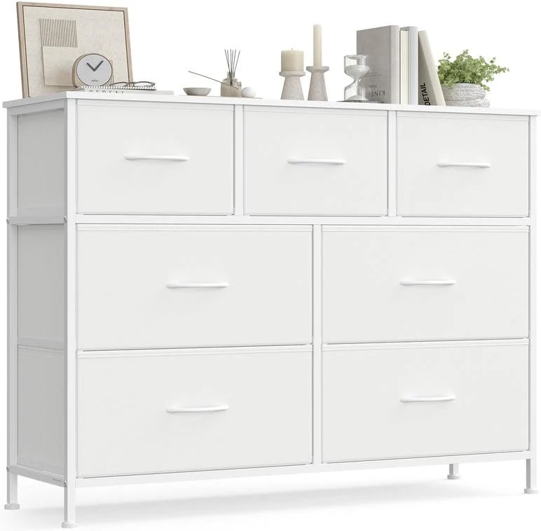 Commode de rangement moderne 30 x 98,8 x 73,7 cm capacité 40 kg 9 tiroirs style contemporain en MDF blanc neige 12_0012902