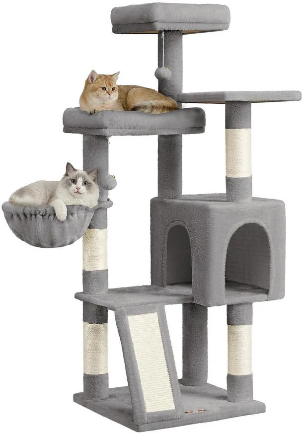 Arbre à chat tour avec poteaux à griffer 48 x 48 x 136 cm confort et design moderne en sisal gris tourterelle 12_0012305