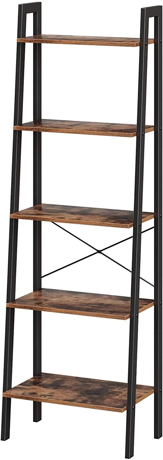 Étagère vintage en escalier bibliothèque à 5 niveaux rangement avec cadre métallique pour salon cuisine vintage noir 12_0000250