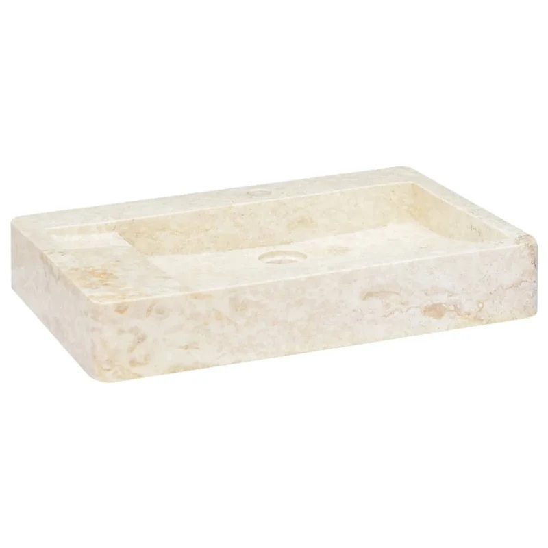 Lavabo de salle d'eau vasque à poser de toilette lave-mains de salle de bain lavabo de salle d'eau maison intérieur 58 x 39 cm marbre crème 02_0002803