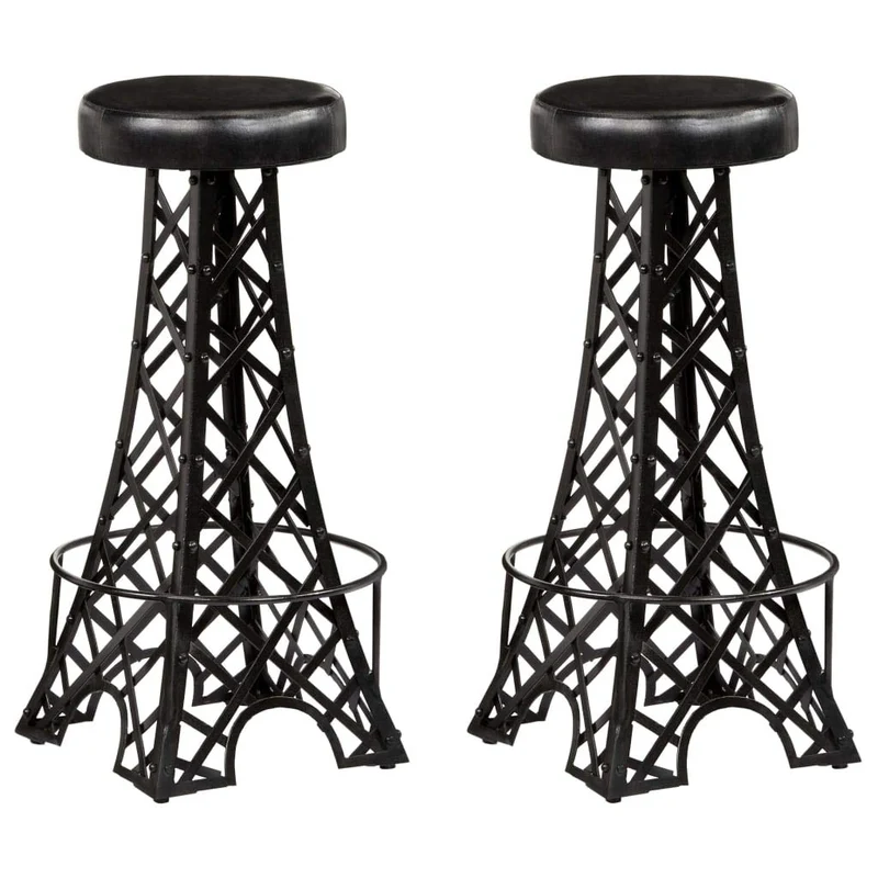 Lot de deux tabourets de bar design chaise siège cuir véritable noir 1202119