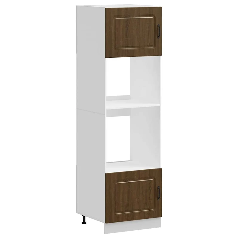 Lot de 2 armoires à four classiques avec pieds réglables 60 x 57 x 207 cm en bois d'ingénierie chêne brun 02_0055703