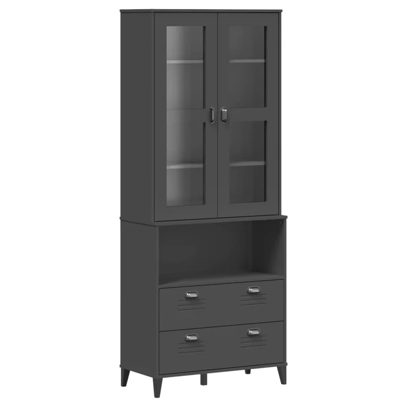 Buffet bahut commode armoire meuble de rangement organisateur cuisine salle de séjour salon 80 x 40 x 200 cm bois massif de pin anthracite 02_0036624