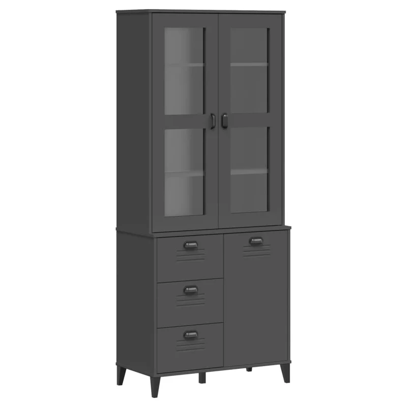 Buffet bahut commode armoire meuble de rangement organisateur cuisine salle de séjour salon 80 x 40 x 190 cm bois massif de pin anthracite 02_0036623