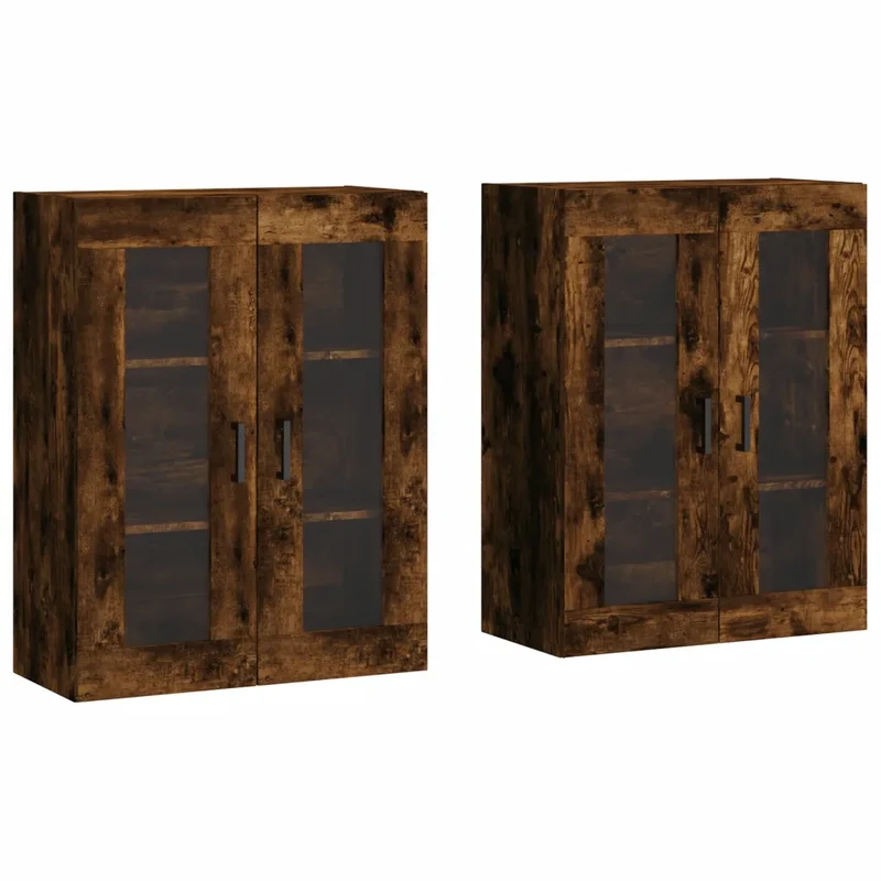 Lot de 2 armoires murales pratiques et décoratives 69,5 x 34 x 90 cm en bois d'ingénierie chêne fumé 02_0055432