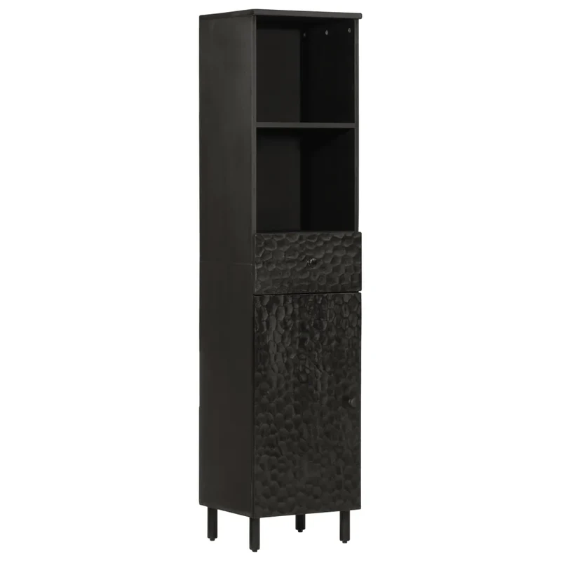 Armoire de salle de bain moderne rangement 38 x 33 x 160 cm en bois massif noir 02_0047186