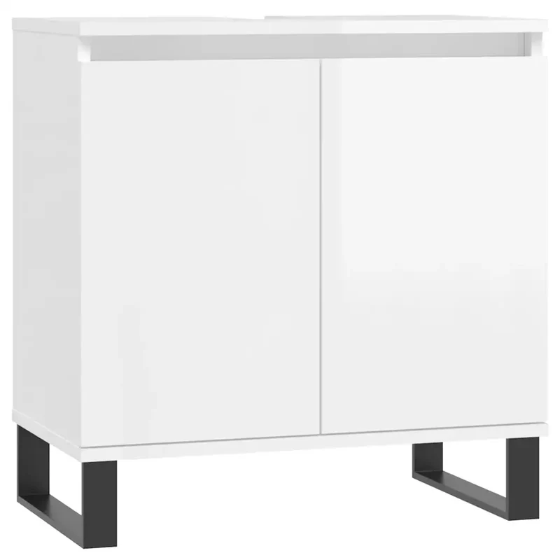 Armoire de bain rectangulaire moderne rangement 58 x 33 x 60 cm finition brillante en bois blanc 02_0049030