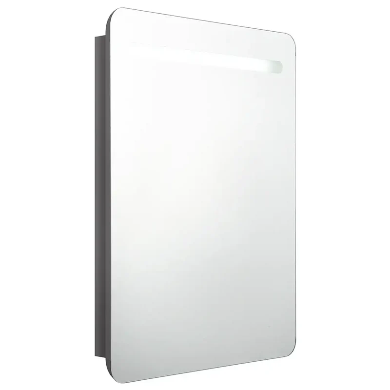 Armoire de salle de bain à miroir LED avec deux étagères 60 x 11 x 80 cm en MDF gris brillant 02_0046746