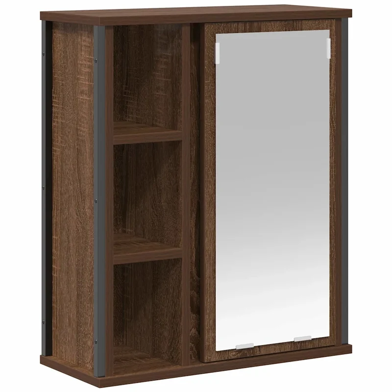 Armoire murale de salle de bain miroir 50 x 21 x 60 cm rangement pratique style moderne en bois d'ingénierie chêne marron 02_0051781