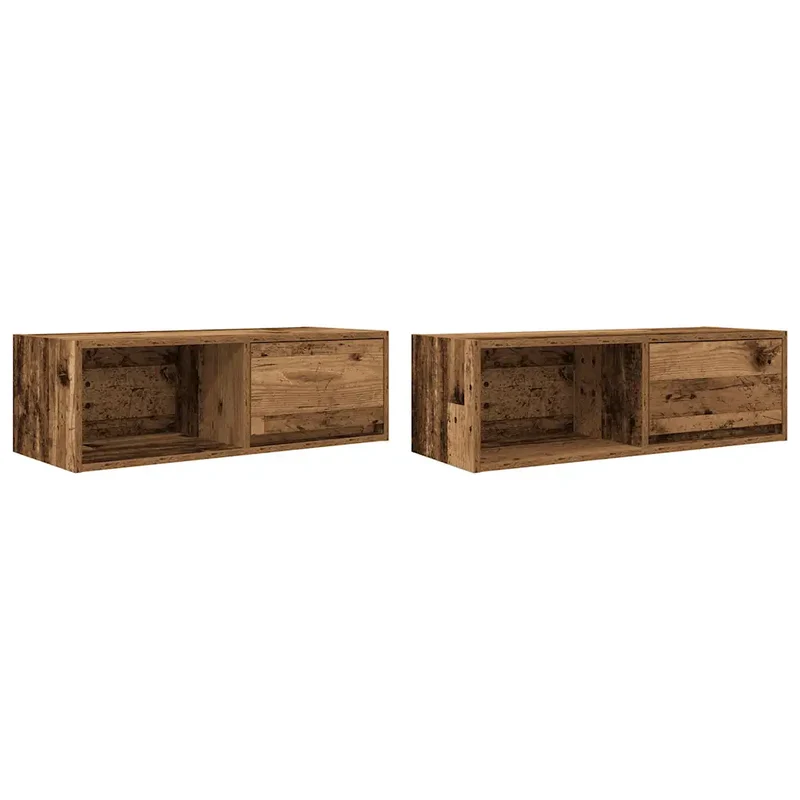 Lot de 2 meubles TV muraux 80 x 31 x 25 cm espace de rangement optimisé design peu encombrant en bois d'ingénierie vieux bois 02_0051655