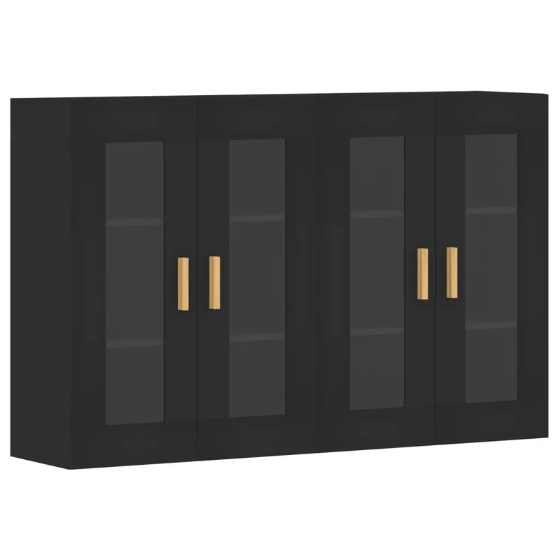 Lot de 2 armoires murales pratiques rangement design moderne 69,5 x 34 x 90 cm en bois noir 02_0055400