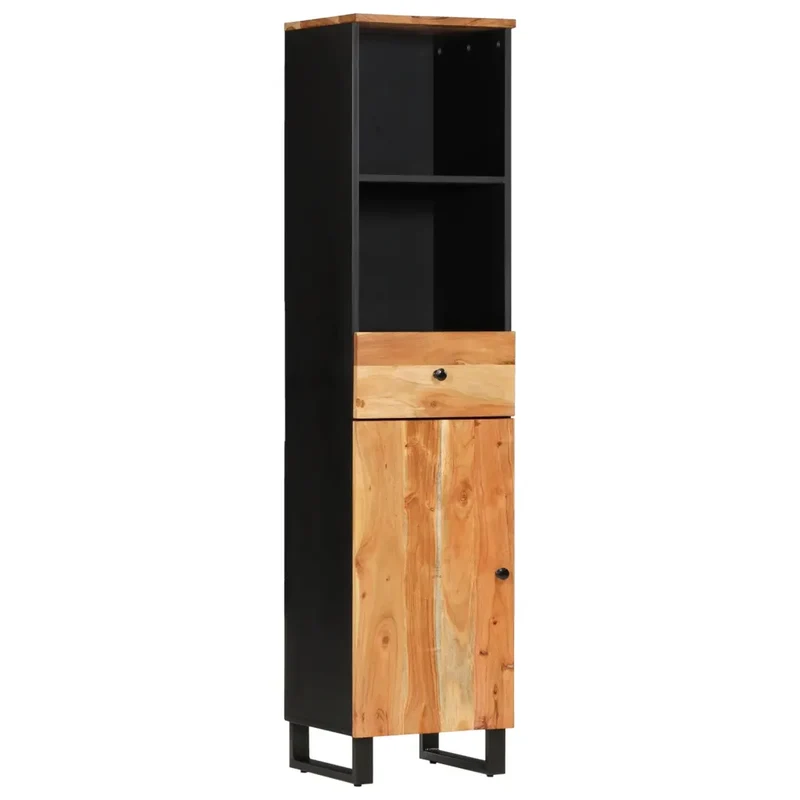 Armoire de salle de bain rangement multifonction 38 x 33 x 160 cm en bois massif acacia 02_0047136