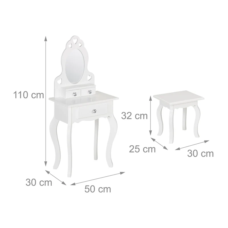 Coiffeuse pour enfant avec miroir 75 x 40 x 130 cm 3 tiroirs design féerique en bois blanc 13_0013876