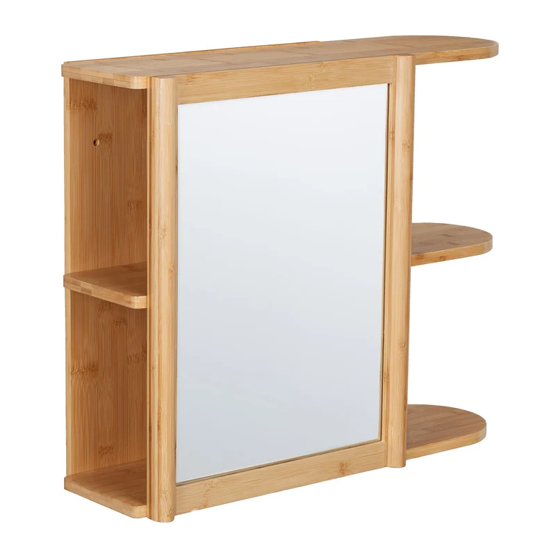 Etagère murale de salle de bain avec miroir 70 x 18 x 15 cm design semi-ouvert gain de place en bambou naturel 13_0013116