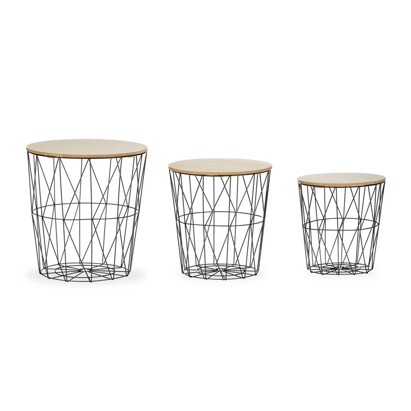 Lot de 3 tables d'appoint modernes empilables 40 x 40 x 40 cm espace de rangement pratique en métal noir 13_0010325