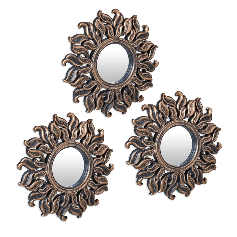 Lot de 3 miroirs décoratifs rayons de soleil salle à manger 30 x 30 x 2 cm en verre bronze 13_0013239