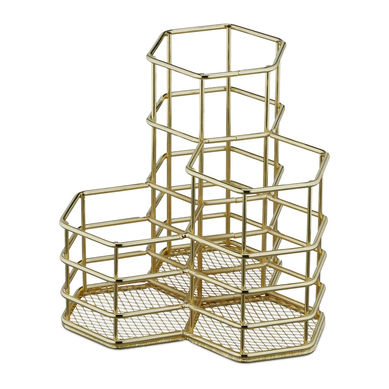 Organiseur de pinceaux maquillage 12,5 x 12 x 12,5 cm design moderne compact salle de bain en métal noir 13_0012879