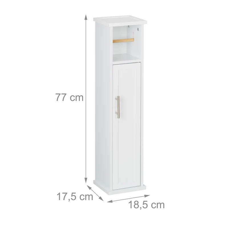 Meuble de rangement étroit avec support rouleau papier toilette 30 x 15 x 60 cm pratique design contemporain en bois blanc 13_0013749