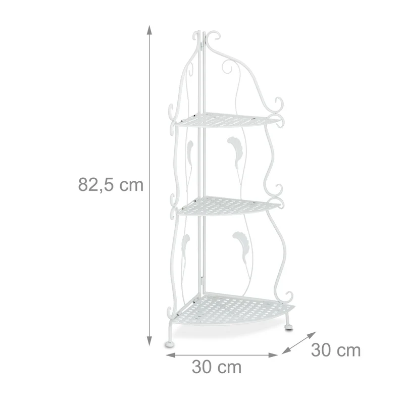 Étagère verticale pliable design vintage 3 niveaux salon cuisine entrée 120 x 40 x 30 cm en métal blanc 13_0013912