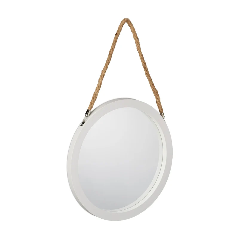 Miroir rond décoratif maritime pour salle de bain salon 60 x 60 cm en plastique blanc 13_0013246