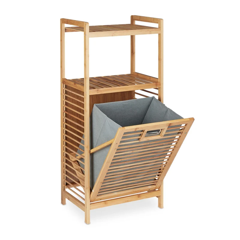 Meuble à linge étagère avec bac salle de bain pratique design moderne 80 x 50 x 30 cm en bambou naturel 13_0010817