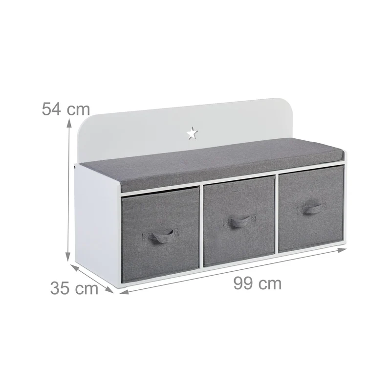 Banc pour enfants avec rangement 90 x 30 x 30 cm assise confortable design neutre en MDF blanc 13_0015816