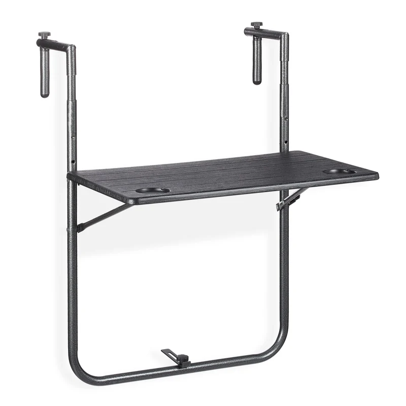 Table suspendue rabattable pour balcon pratique 60 x 40 cm avec porte-boissons style contemporain en plastique noir 13_0010260