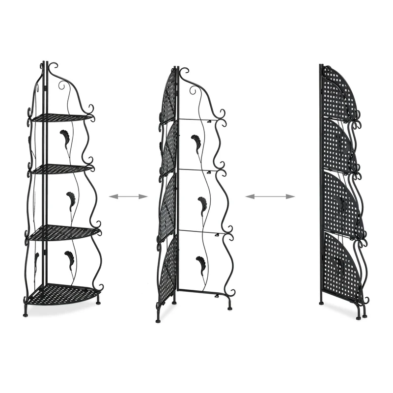 Étagère verticale pliable design vintage 4 niveaux salon cuisine véranda 80 x 30 x 150 cm en métal noir 13_0013917